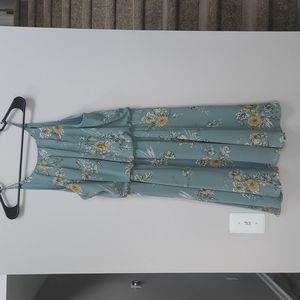 Blue Rain Floral Dress Light Green Yellow White Women's Large